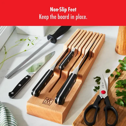 Vista 5 de ZWILLING Organizador de cuchillos para cajón, 8 ranuras, de madera de haya Holds up to 8 knives. 4 blades up to 5" and 4 blades up to 10". Size: 4