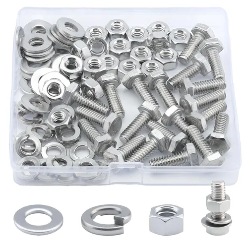 Vista 28 de Tornillo de cabeza hexagonal 1/4-20 x1 (20 unidades), tuercas de bloqueo, kits de arandelas planas y de bloqueo, acero inoxidable 304 18-8