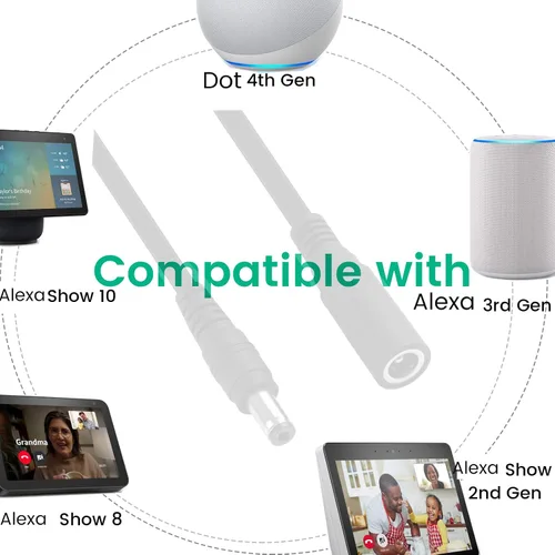 Vista 3 de Cable de alimentación de extensión de repuesto para Echo Show 8, Show 10 de 3ª generación, Echo Show 2ª generación, Amazon Echo 4ª generación, cable