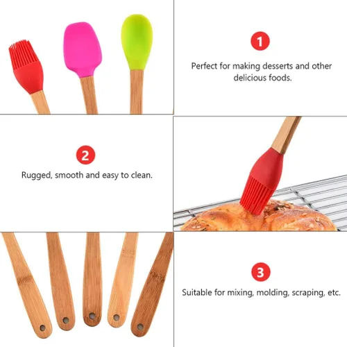 Vista 3 de DOITOOL Juego de 5 espátulas de silicona, resistentes al calor con mango de madera, utensilios de cocina antiadherentes con cepillo para untar