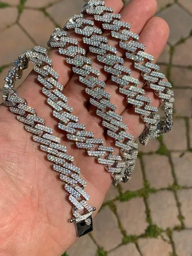 Vista 3 de HarlemBling Cadena o pulsera cubana de plata de ley 925 maciza para hombre, eslabones cubanos Hip Hop de 0.472 in - ICY, Metal, Circonita cúbica