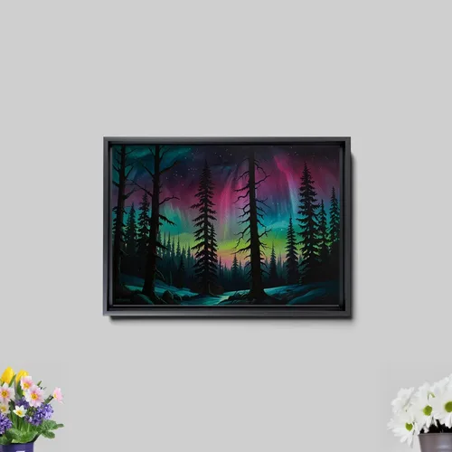 Vista 7 de Aurora Borealis, Northern Lights Art, framed canvas print, snow capped mountain landscape art, synthwave vaporwave, Decor Canvas, Decor