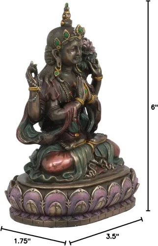 Vista 6 de Ebros Avalokiteśvara Kuan Yin sentado en la estatua del trono de loto 6 pulgadas de alto, compasión infinita de todos los budas Guanyin