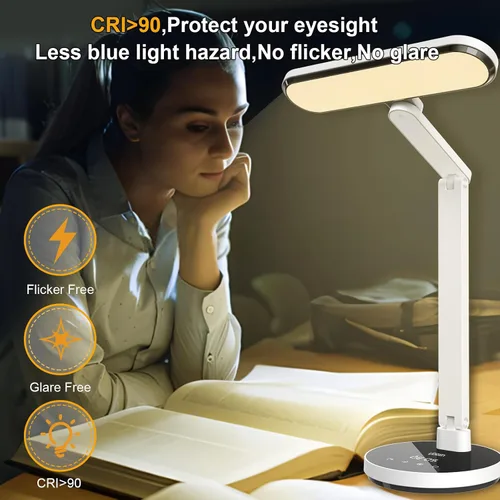 Vista 3 de Lámpara de escritorio LED Miady con atenuación continua para oficina y hogar, temporizador de apagado automático de 15/30/45 minutos, 6 niveles