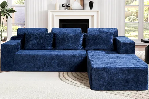 Vista 15 de Homguava - Sillones seccionales modulares para sala de estar, sofá de 101" en forma de nube con chaise en L, cómodo sofá de sala de estar