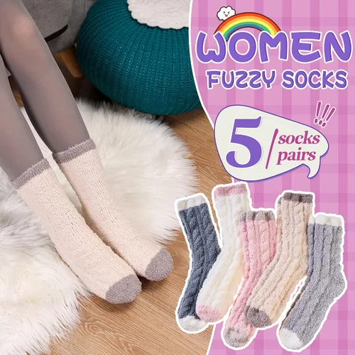 Vista 4 de Eocom Calcetines mullidos para mujer, cálidos, suaves, esponjosos, para invierno, de felpa, cómodos, térmicos, cómodos y cómodos, Color grisrosa