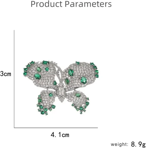 Vista 4 de Delicados broches de mariposa verde esmeralda con circonita cúbica, broche de lujo con cristales brillantes clásicos para bodas, fiestas, banquetes