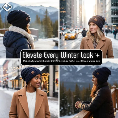 Vista 223 de Funky Junque Gorro de moda de punto trenzado de talla extragrande, grueso, abrigado, suave y holgado