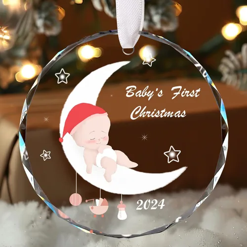 Vista 6 de Adorno de Primer Navidad del Bebé 2024 - Recuerdo de Familia de Tres: Recién Nacido Niño y Niña