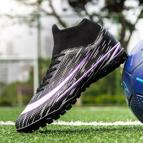 Vista 9 de UYO Tacos de fútbol para hombre, zapatos de fútbol AGFG High-Tops con cordones antideslizantes