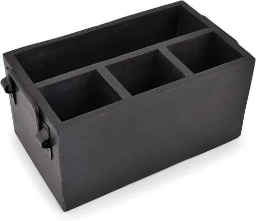 Vista 2 de EDHAS Organizador de cubiertos de madera de mango con 4 compartimentos, soporte para utensilios de cubiertos con servilletero para cocina, comedor