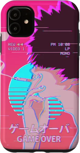 Vista 8 de Funda retro para iPhone 16 Vaporwave Aesthetic Emo Anime Boy Sad Game Over Lofi