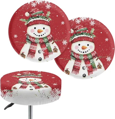 Vista 39 de Juego de 2 fundas redondas para taburetes de Navidad, color azul, diseño de ciervos de Navidad, fundas de cojín elásticas para taburetes de silla