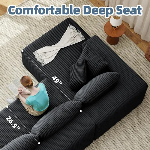 Vista 5 de Cloud Couch Sofá Seccional en Forma de U, Sofás Modulares Blandos de 134 pulgadas para Sala de Estar, Sofá de Asiento Profundo de Pana con 2 Chaise