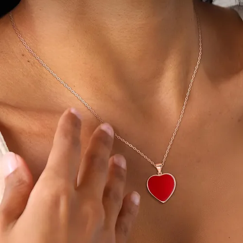 Vista 4 de Flyonce Juego de joyas de San Valentín para mujer, juego de joyas de corazón para mujer, collar con colgante de corazón, conjunto de aretes