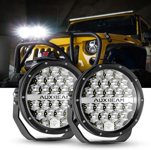 Vista 2 de Auxbeam Kit combinado de luces de conducción redondas de 7 pulgadas con cubiertas negras, 240 W, 24000 lúmenes, luces LED impermeables para todo