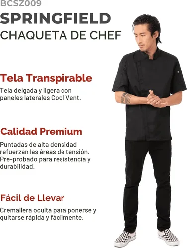 Vista 4 de Chef Works Springfield - Abrigo de chef para hombre Negro