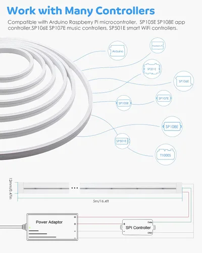 Vista 5 de Aclorol Tira de luces LED de neón de 16.4 pies, tira de luces LED direccionables, luz de píxeles flexibles, color de ensueño, arco iris, WS2811