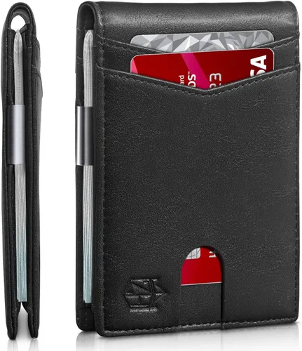 Vista 83 de Zitahli - Carteras delgadas con clip para dinero para hombre, tarjetero minimalista, de cuero, plegable, con bloqueo RFID, cartera de bolsillo