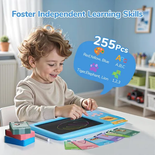 Vista 3 de Tarjetas didácticas parlantes para niños pequeños: tableta de escritura LCD 2 en 1 con 510 palabras visuales, aprendizaje de idiomas Montessori
