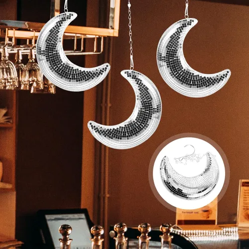 Vista 9 de DOITOOL Bola de discoteca, difusor de bola de discoteca colgante en forma de luna con cadena de 20 pulgadas para fiesta de discoteca, adornos