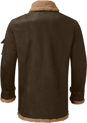 Vista 5 de Chaqueta de piel sintética para hombre, chaqueta de piel sintética de gamuza, abrigo de invierno casual con solapa y forro de sherpa