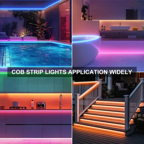 Vista 7 de OMIKA Tira de luces LED COB RGB de 6.6 pies, funciona con pilas, control remoto, regulable, cambio de color, tira de luces LED de batería, cortables
