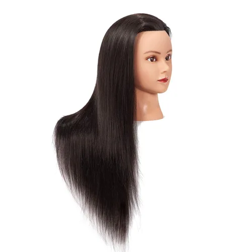 Vista 3 de Cabeza de Entrenamiento 26"-28" Cabeza de Maniquí para Peinado Maniquí de Cosmetología Cabeza de Muñeca Cabello de Fibra Sintética