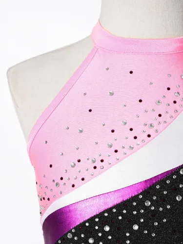 Vista 5 de Kids Girls Ballet Dance Outfits Shiny Sleeveless Gymnastic Leotard with Athletic Shorts Hair Band Tracksuit