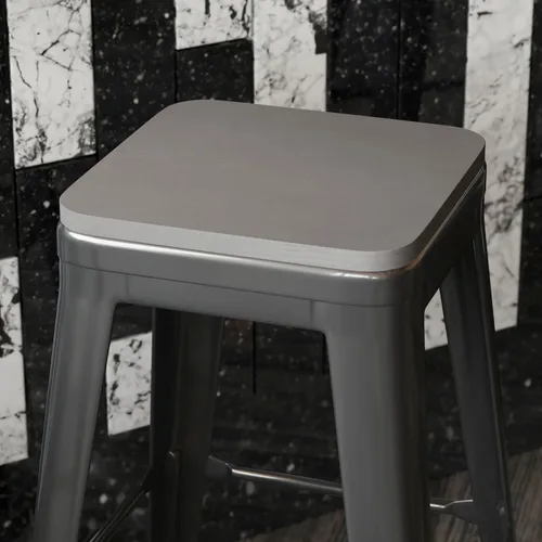 Vista 10 de BizChair Juego de 4 asientos de madera de poliresina, poliestireno negro, bordes redondeados para mayor comodidad, para sillas y taburetes de metal