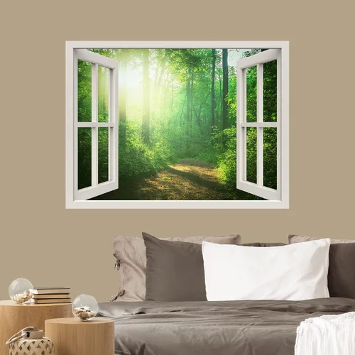Vista 46 de IDEA4WALL Murales de pared para dormitorio, vista de ventana falsa, bosque, papel tapiz extraíble, calcomanías de pared para despegar y pegar, 24 x