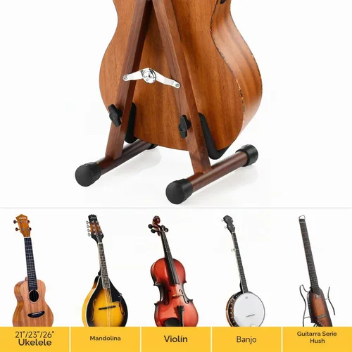 Vista 2 de Donner Soporte para ukelele de madera para violín, guitarra Hush, mandolina, banjo, soporte plegable de piso con marco en A para pequeños