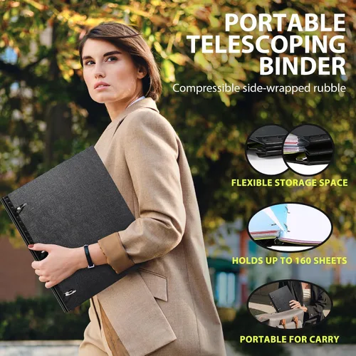 Vista 2 de WOT I Carpeta de 3 Anillos Telescópica (0.75"), Carpeta Flexible Expandible - Diseño Patentado para Fácil Portabilidad, Capacidad para 160 Hojas