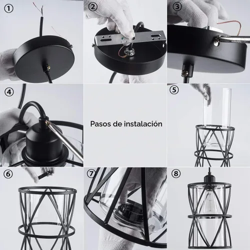 Vista 6 de Lámpara cilíndrica para colgar, Negro