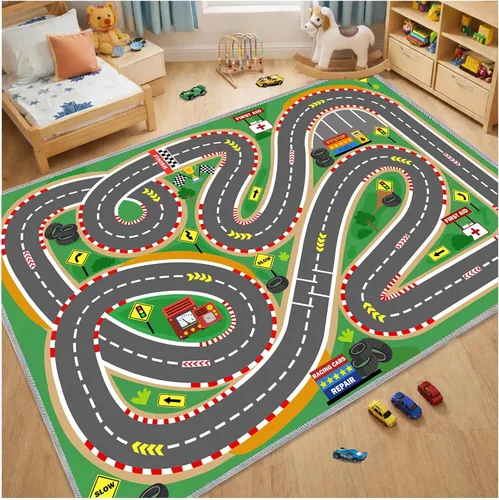 Vista 10 de Alfombra de juego para niños de 31 x 47 pulgadas, suave y antideslizante, alfombra de coche de mapa, alfombra para niños, autos de juguete, pista