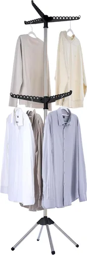 Vista 17 de CASAMAYA Tendedero plegable para ropa de 74.8 pulgadas, 2 niveles, con riel giratorio para 54 piezas de ropa, ahorro de espacio, interior, acero