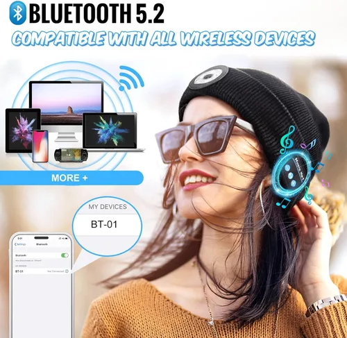 Vista 4 de KEZKALS Regalos para el día de San Valentín para él y ella, gorro LED Bluetooth, regalos de San Valentín para hombres, mujeres, él, marido, regalos