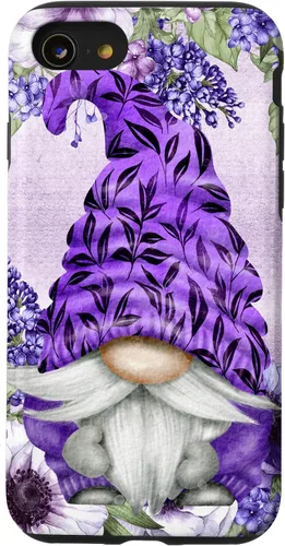 Vista 18 de Funda estética para iPhone 16 con diseño de anémonas de gnomo morado y lavanda