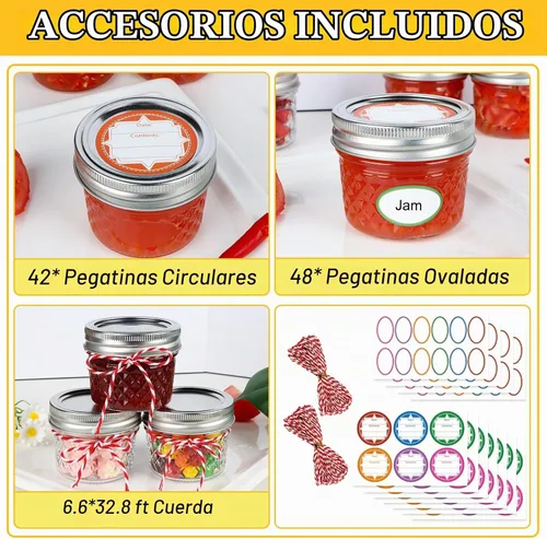 Vista 4 de 40 unidades de tarros Mason de 4 oz con tapas y bandas regulares, tarros pequeños para conservas, tarros de vidrio mini para mermelada, miel