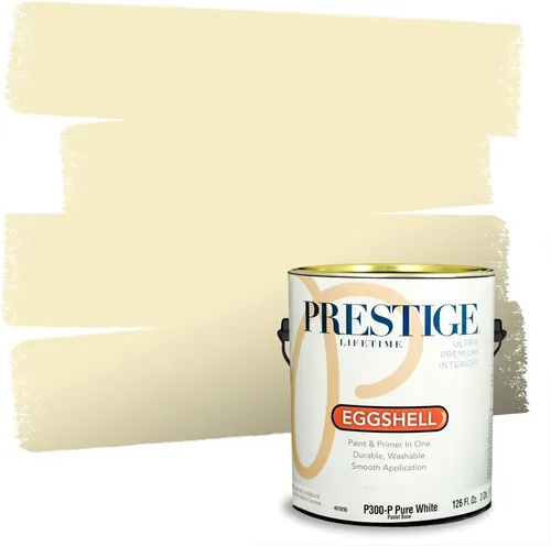 Vista 76 de PRESTIGE Pinturas de pintura exterior e imprimación en uno, 1 galón, plano, combinación comparable de Benjamin Moore* Manzanilla*
