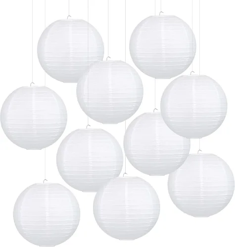 Vista 10 de LIHAO Linternas de papel blanco de 6 pulgadas, paquete de 10 Linternas chinas, fácil montaje, decoración colgante, deshierbe y decoraciones