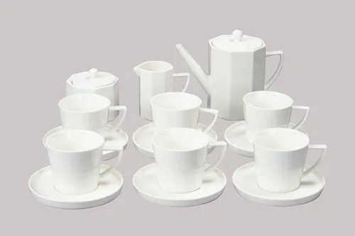 Vista 3 de Bone China - Forma de cono de porcelana, Elegance White Cup Espresso de 5 onzas y platillo, juego de 6 tazas y 6 platillos