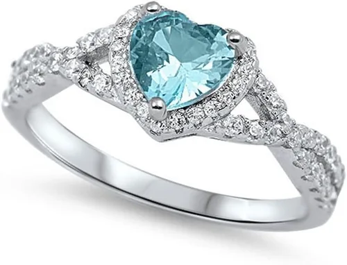 Vista 37 de Elige tu color. Anillo de compromiso de plata fina con diseño de corazón y halo Claro