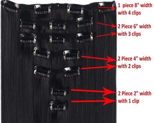 Vista 6 de Extensiones de cabello ondulado, doble trama, 7 piezas con 16 clips, largo de 24 pulgadas