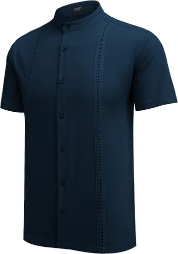 Vista 5 de COOFANDY Mens Short Sleeve Cuban Guayabera Shirt Casual Band Collar Button Down Shirts