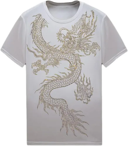 Vista 33 de HZCX FASHION Camiseta con strass brillante para Hombres y Mujeres, manga corta, con pedrería, para festivales de rock, con gemas, de algodón