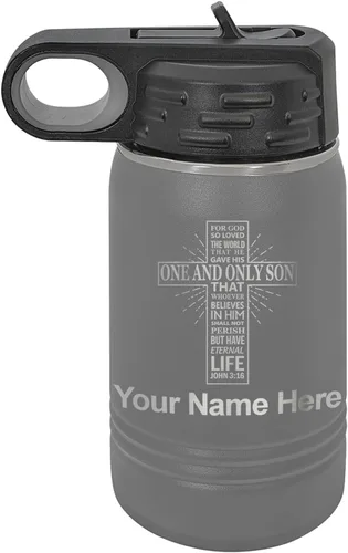 Vista 71 de LaserGram Botella de agua personalizada, versículo bíblico John 3-16, acero inoxidable de doble pared aislada al vacío con popote superior, regalo