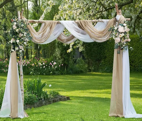 Vista 41 de Warm Home Designs Paquete de Tela para Arco de Boda Tiene 2 Scarves de 216 Pulgadas (18 Pies) en Tela Azul Marino y Blanco para Ceremonia de Boda