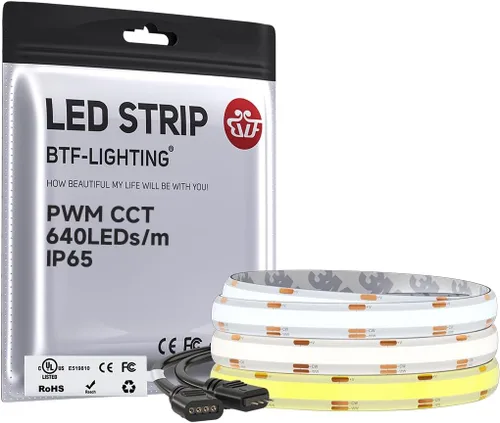 Vista 14 de BTF-LIGHTING - Tira de luz LED COB blanca sintonizable de 3000K-6000K con control remoto RF, CRI 90+ DC12V 16.4 pies regulable CCT ultra brillante