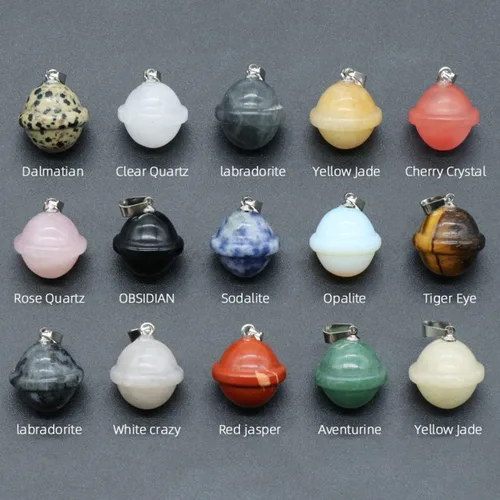 Vista 2 de Collar con colgante de piedra natural, ópalo de cuarzo rosa, globo OVNI Reiki, cristales de reiki, collares de cuerda larga para mujeres, joyería
